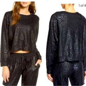 TEREZ black foil snake print cropped sweatshirt